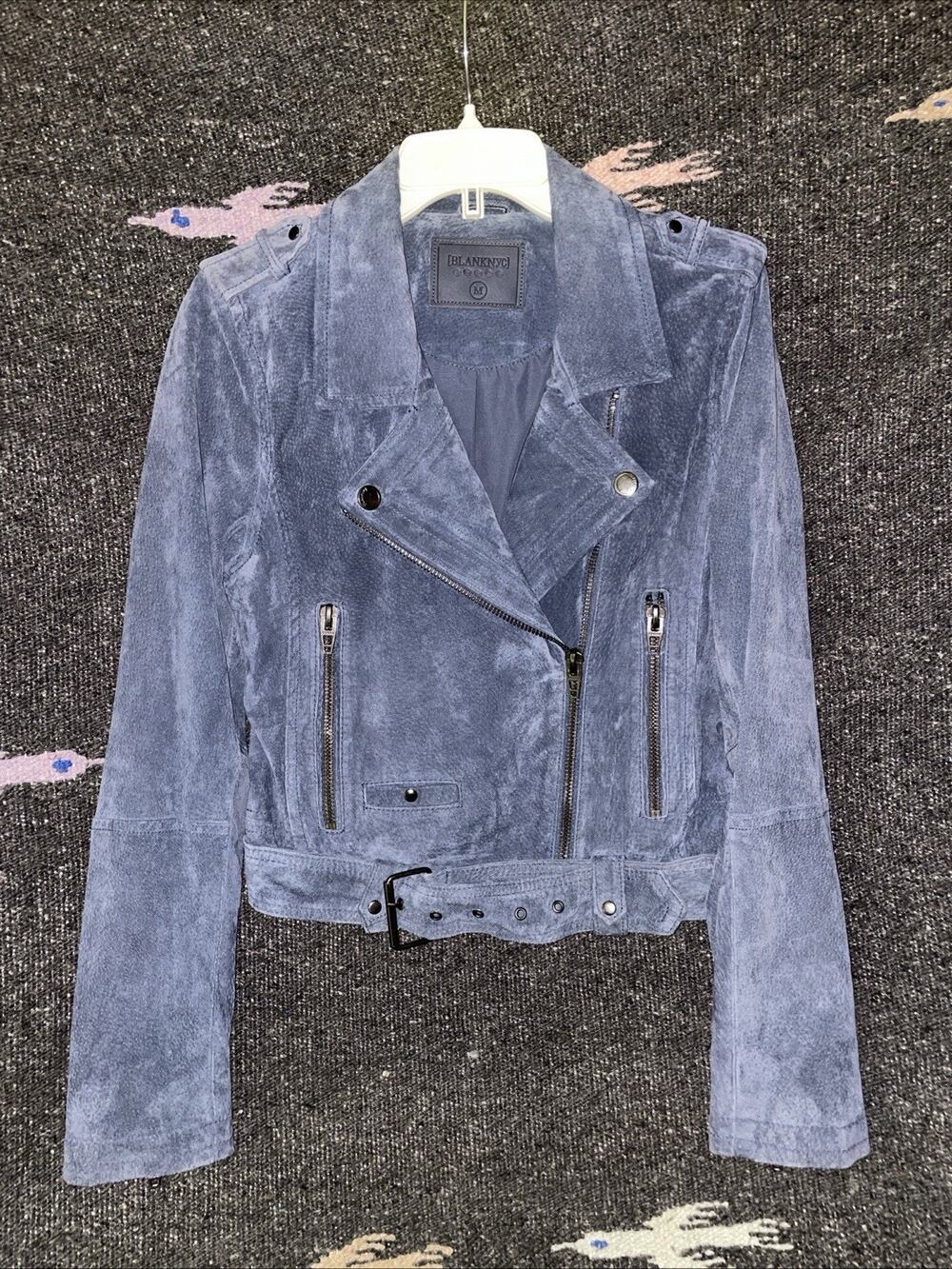 Blank NYC Blue Suede Moto Jacket Size Medium